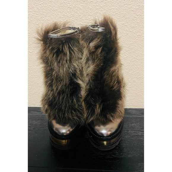 NEW- Rare Brian Atwood Taupe Faux Fur Platform Booties 8 - Picture 2 of 9